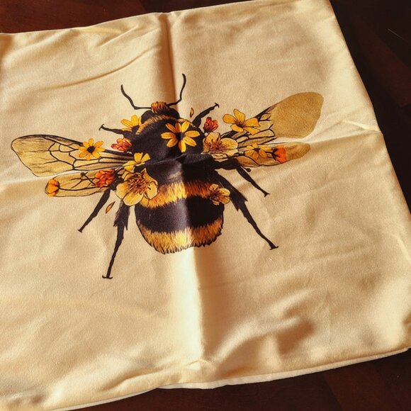 Flower Accent Pillow Cover Soft Decorative Throw Case Floral Honey Bee Decor 18" - Picture 2 of 12